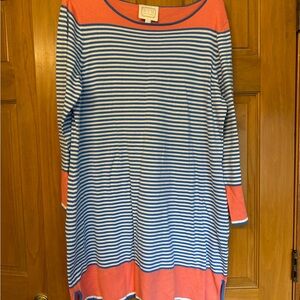 Sail to Sable Coral and Blue Striped Long Sleeve Dress